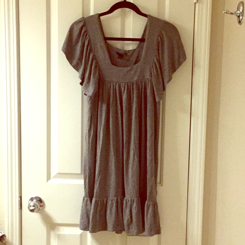 Dark grey, ruffled short sleeved mini dress